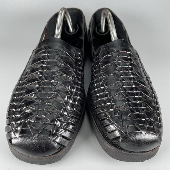 Sunsteps Men’s 9.5 Black Leather Slip On Hand Woven Fisherman Sandals Casual GUC - Picture 2 of 9